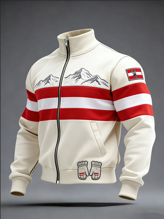 Herren Charming Beige Rot-Streifen Ski & Handschuh Österreich ische Trainings jacke