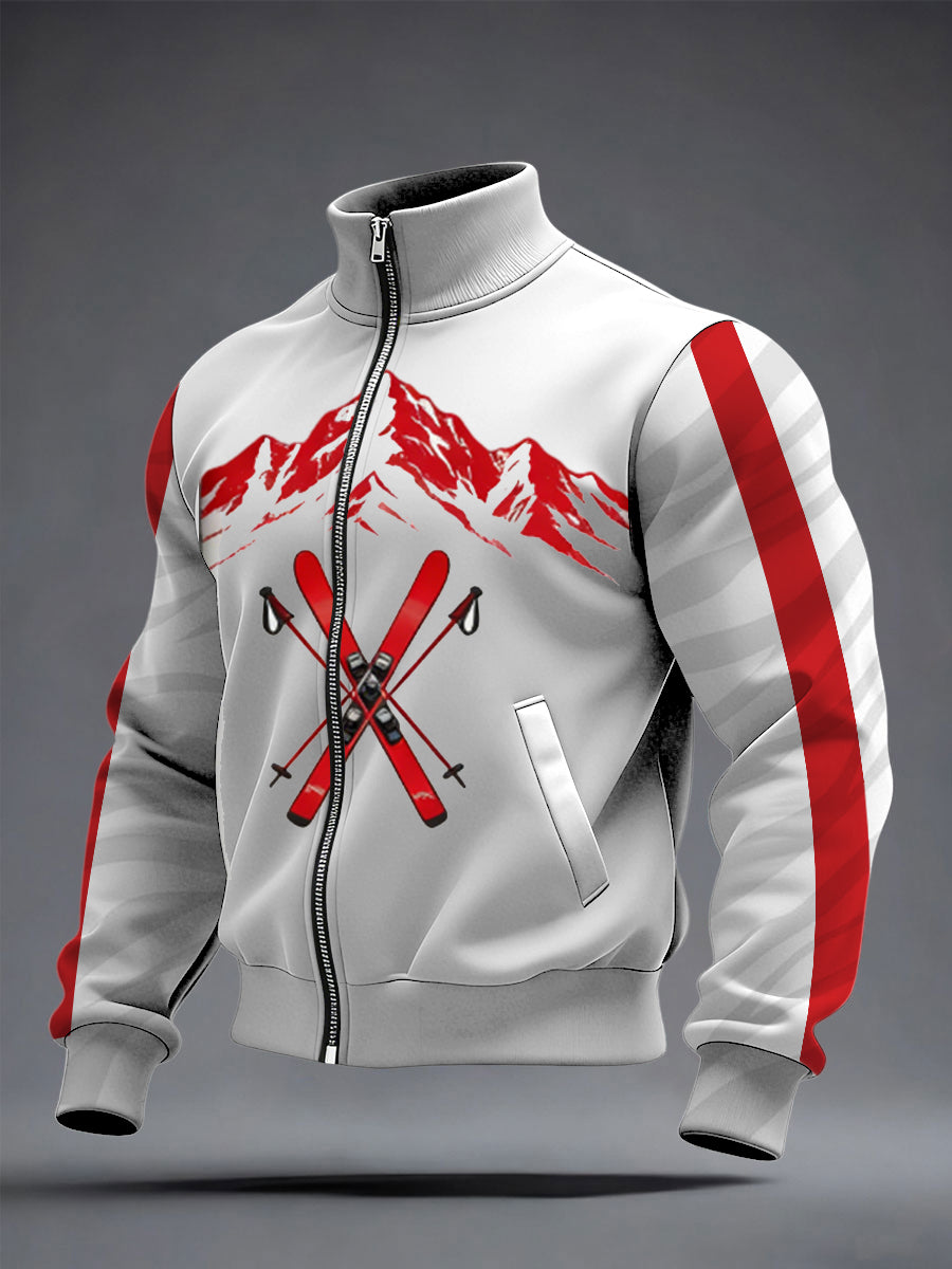 Herren dynamische rot-weiße Ski-& Berg druck Trainings jacke