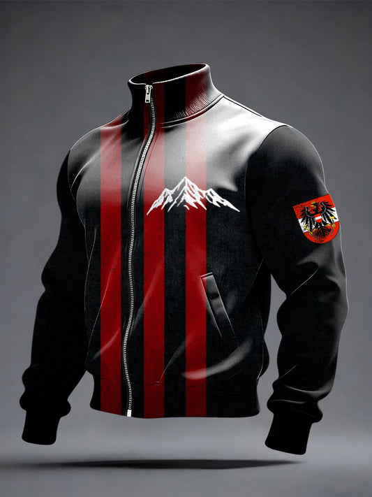 Herren Bold Schwarz-Rot Streifen Österreich ische Mountain Trainings jacke
