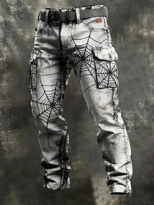 Herren Retro-Urlaub Business Spider Web Art Print Freizeit kleidung Hose