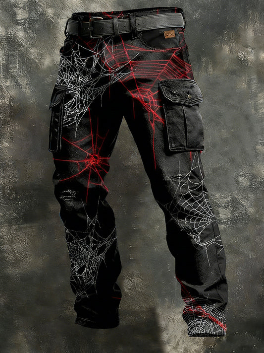 Herren Retro-Urlaub Business Spider Web Art Print Freizeit kleidung Hose