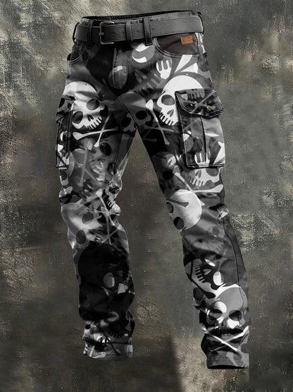 Herren Retro-Urlaub Business Skull Art Print Freizeit arbeits kleidung Hosen