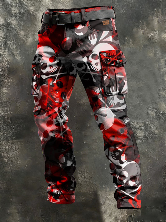 Herren Retro-Urlaub Business Skull Art Print Freizeit arbeits kleidung Hosen