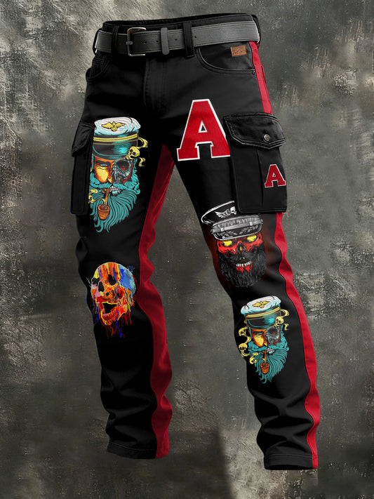 Herren Retro-Urlaubs-Business-Kunst-Skull-Print Freizeit-Arbeits kleidung
