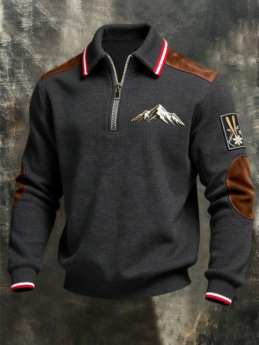 Herren Schlankes graues Berg-und Ski-Patch-Sweatshirt