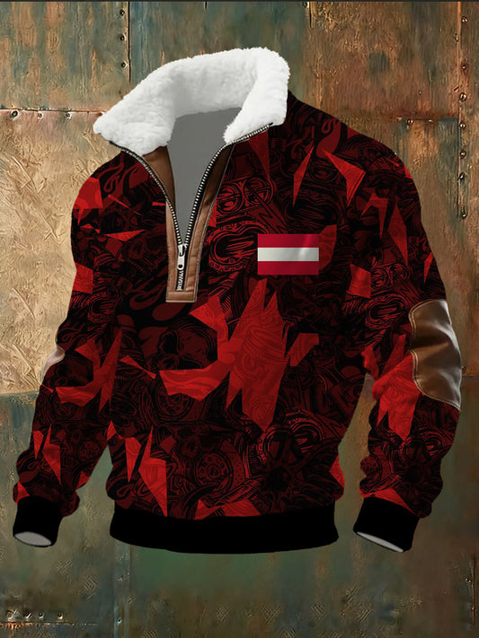 Herren-Stehkragen-Top mit österreichisch inspirierter Print