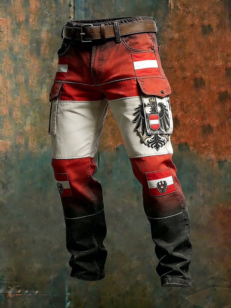 Herren Vintage Österreich ische Flagge Kunstdruck Business Casual Arbeits hosen