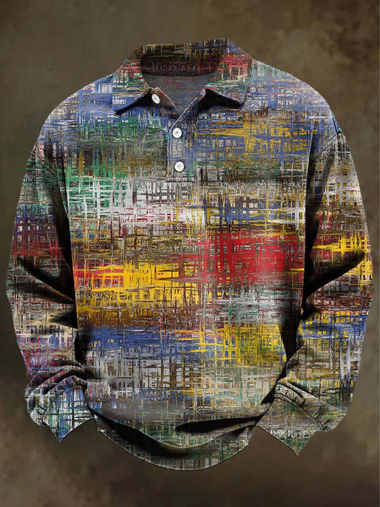 Langarm-Polos hirt mit abstraktem Gitter-Textur druck