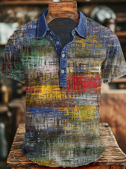 Kurzarm-Polos hirt mit abstraktem Netz textur druck