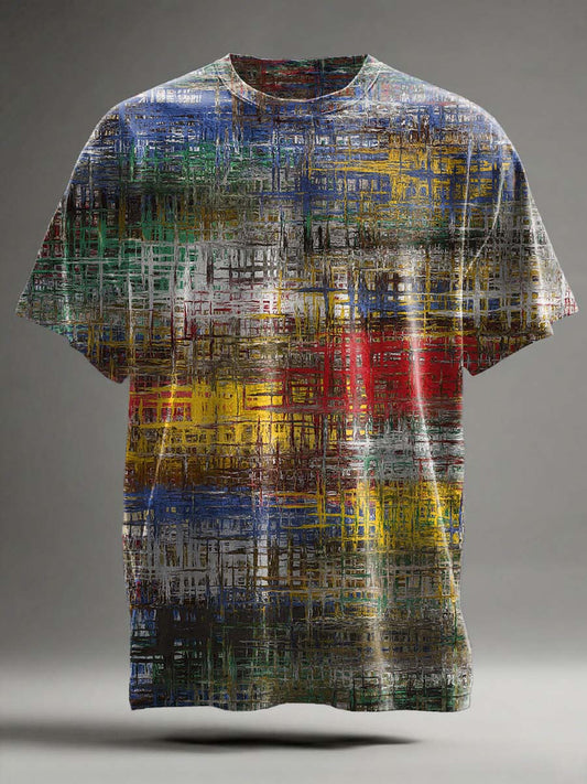 Kurzarm-T-Shirt mit abstraktem Netz textur druck