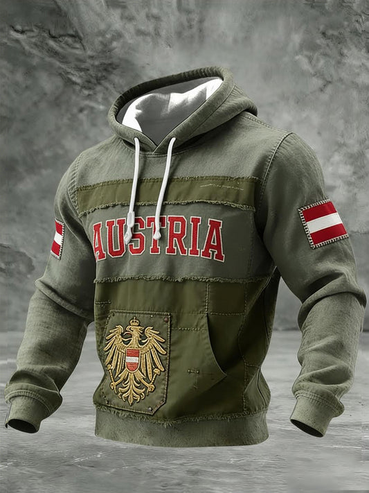 Retro Österreich ische Flagge Muster Casual Waffel-Strick bequemes Kapuzen-Sweatshirt
