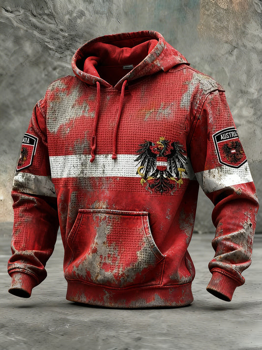 Retro Österreich ische Flagge Muster Casual Waffel-Strick bequemes Kapuzen-Sweatshirt