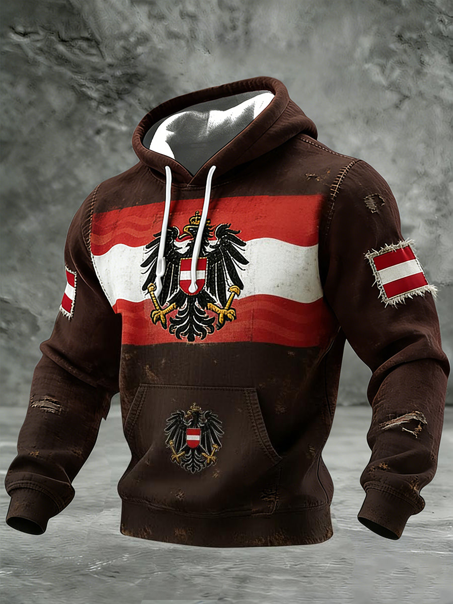 Retro Österreich ische Flagge Muster Casual Waffel-Strick bequemes Kapuzen-Sweatshirt