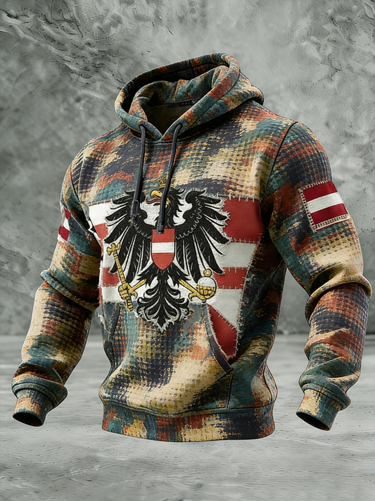 Retro Österreich ische Flagge Muster Casual Waffel-Strick bequemes Kapuzen-Sweatshirt