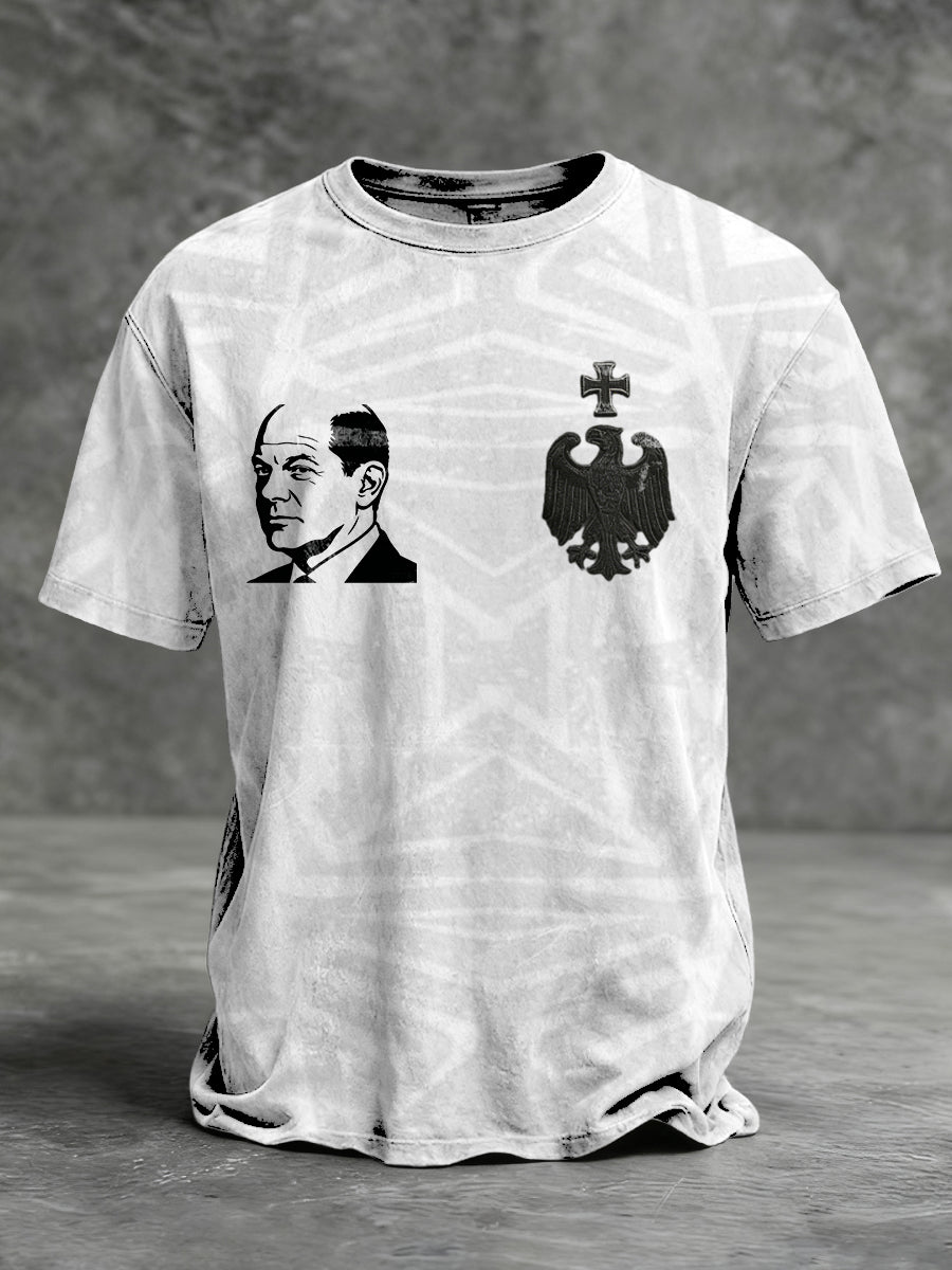 Herren weißes subtiles Muster bedruckt 'Olaf Scholz' T-Shirt