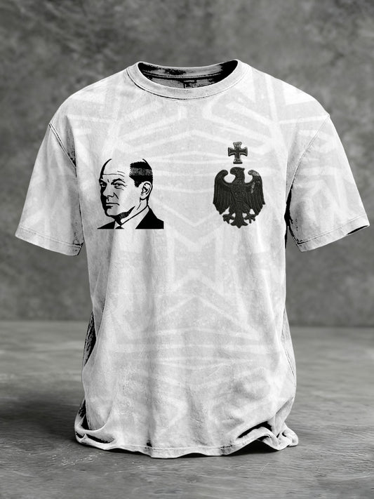 Herren weißes subtiles Muster bedruckt 'Olaf Scholz' T-Shirt