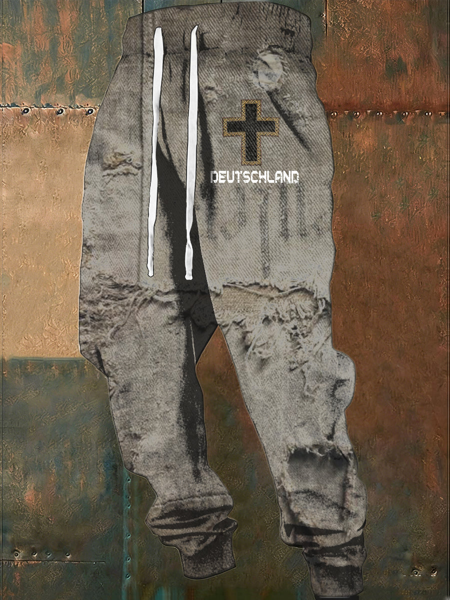 Herren Distressed Grey "DEUTSCHLAND" Kreuz-Detail-Jogging hose