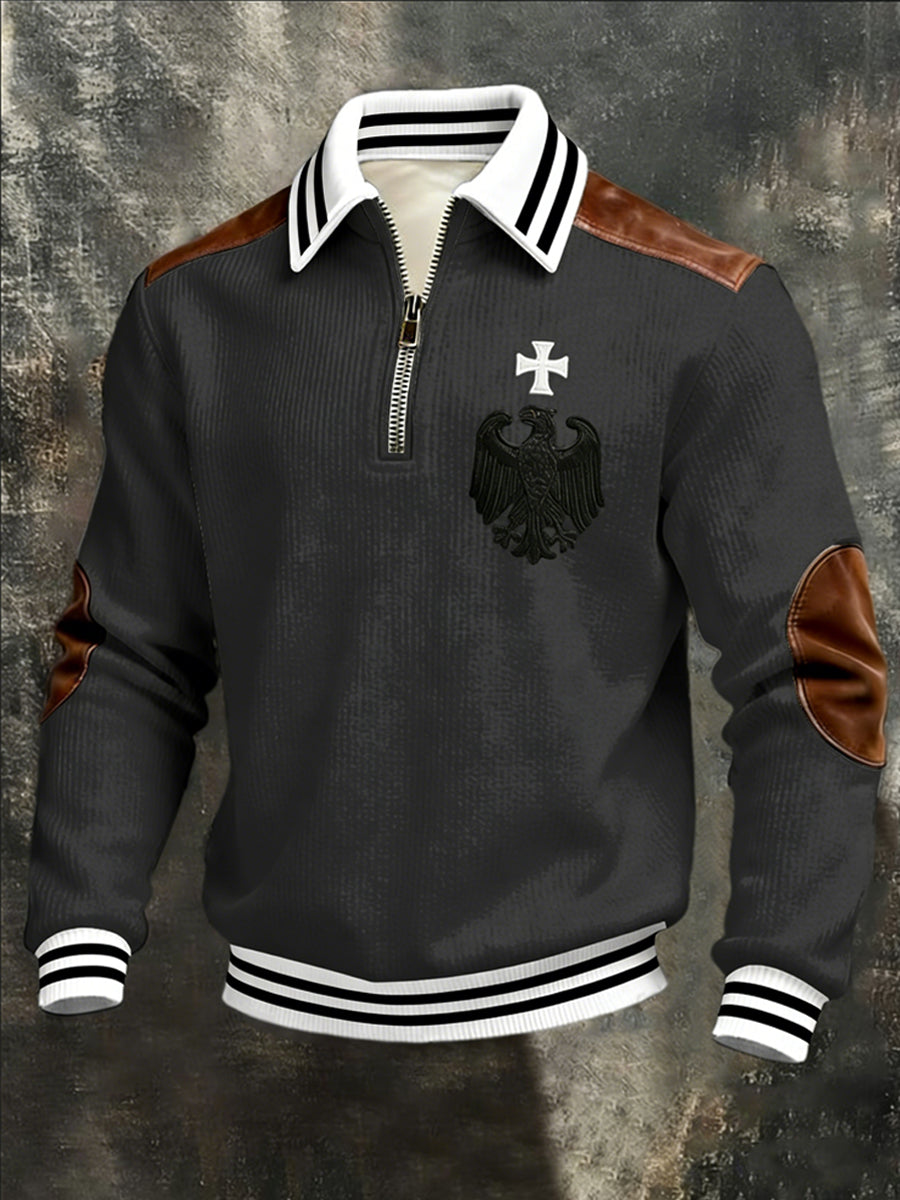 Herren-Sweatshirt mit dreitem Reiß verschluss, grau und kreuz gestreift
