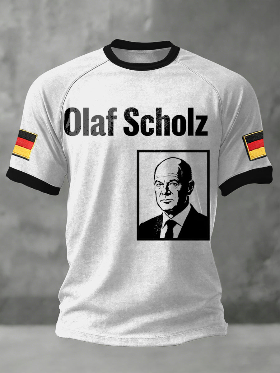 Herren Klassische Weiß-Schwarz Ringer Deutsche Flagge Scholz T-Shirt