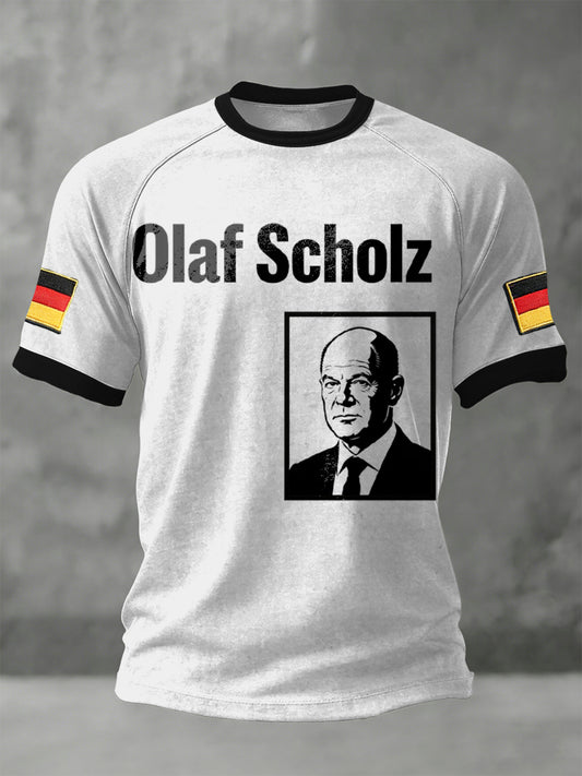 Herren Klassische Weiß-Schwarz Ringer Deutsche Flagge Scholz T-Shirt