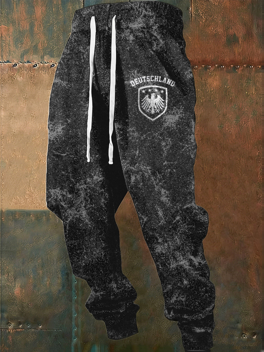Herren Bold gesprenkelte schwarze "DEUTSCHLAND" Eagle Emblem Jogging hose