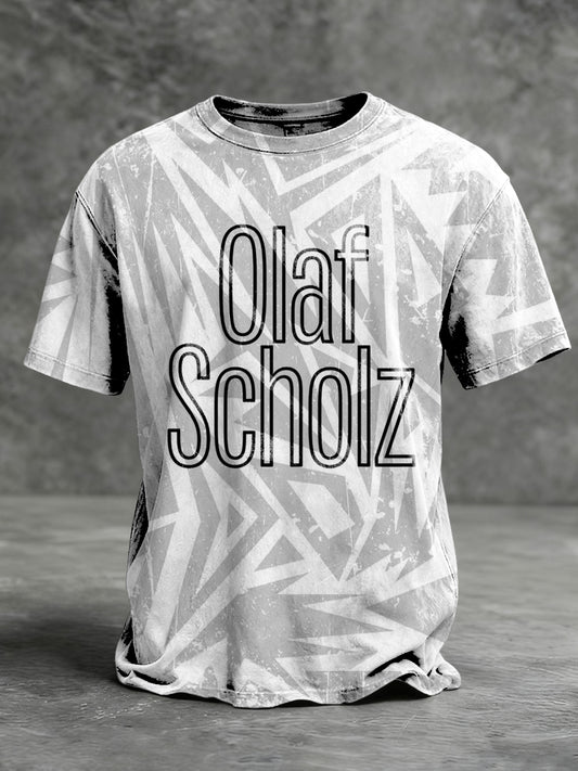 Herren-T-Shirt mit grauem subtiles Muster bedruckt 'Olaf Scholz'