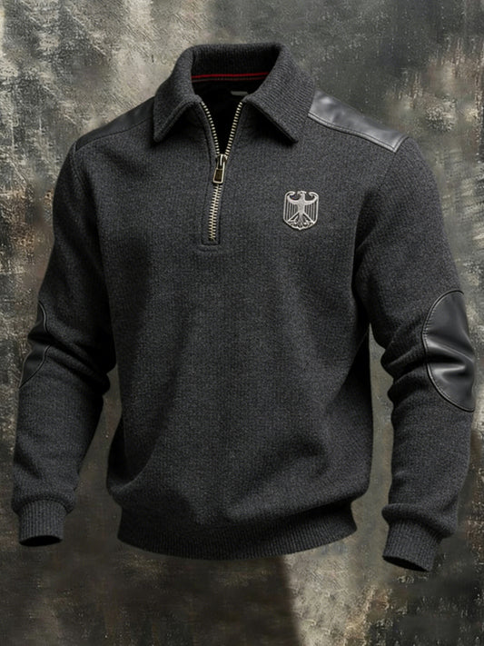 Herren schlankes graues deutsches Adler-Emblem Leder-Akzent-Quarter-Reiß verschluss-Sweatshirt