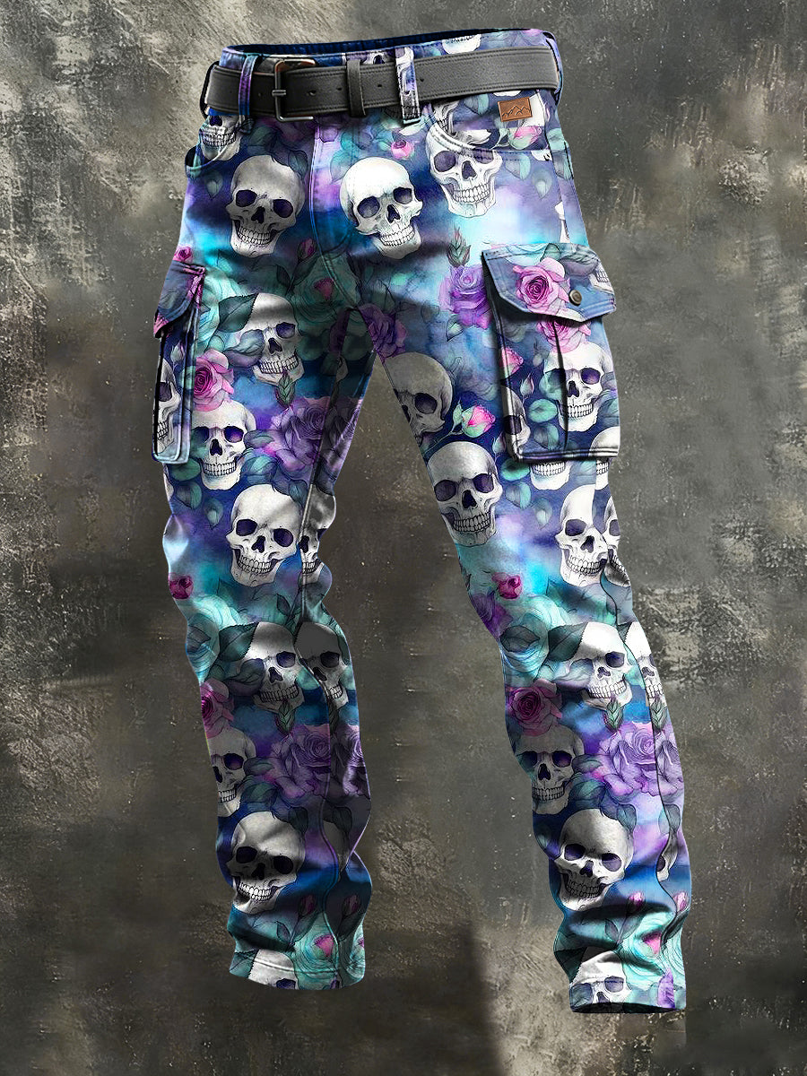 Herren Retro-Urlaub Business Skull Art Print Freizeit arbeits kleidung Hosen