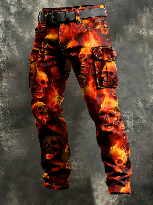 Herren Retro Urlaub Business Flame Skull Kunstdruck Freizeit arbeits kleidung
