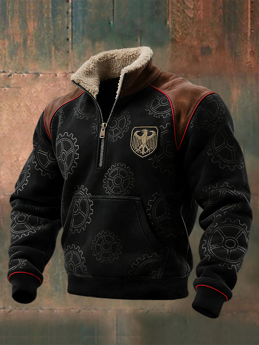 Herren Edgy Gear-Print German Eagle Quarter-Reiß verschluss Sweatshirt