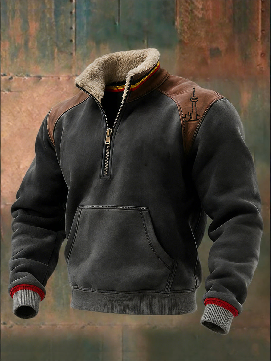 Herren-Sweatshirt mit Reiß verschluss, grau, Berliner Fernsehturm