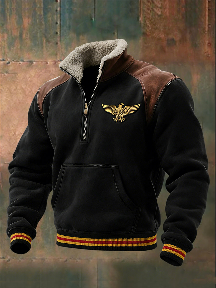 Herren-Sweatshirt mit viertem Reiß verschluss, schwarz, deutscher Adler, gestreift