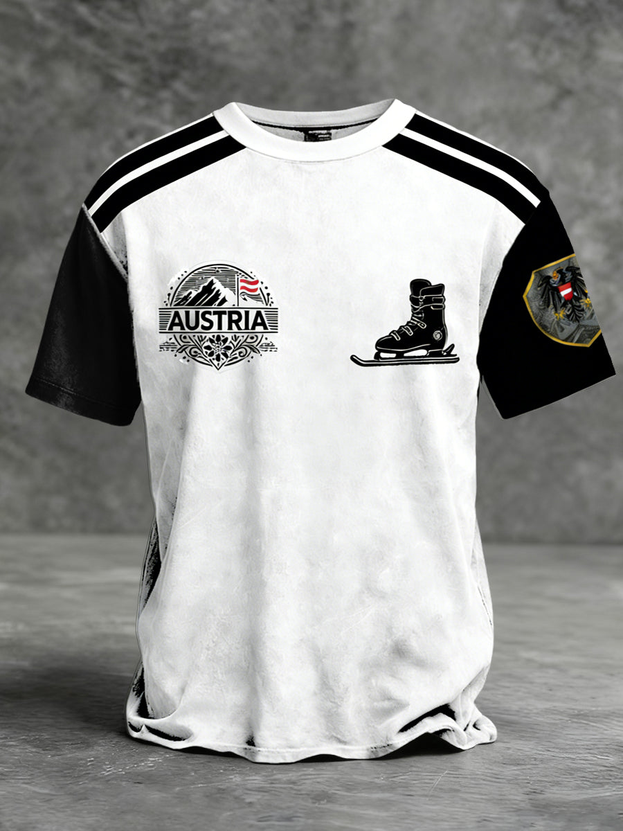 Herren Bold Schwarz-Weiß Österreich ische Ski schuh Grafik T-Shirt