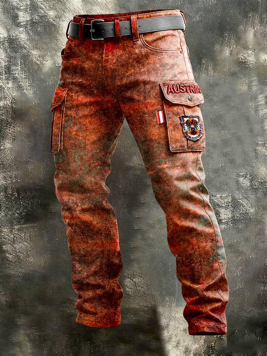 Vintage-Arbeits hose mit österreichi scher Flagge für Herren