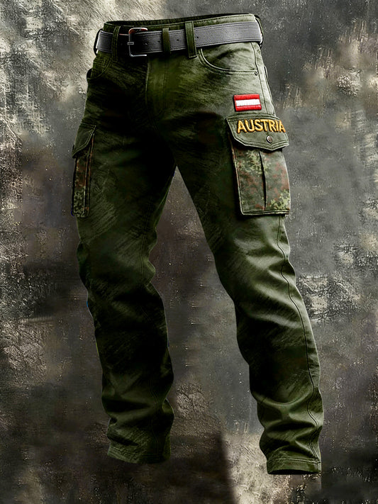 Männer Österreich ische Flagge Print Camouflage Patchwork Arbeits hose