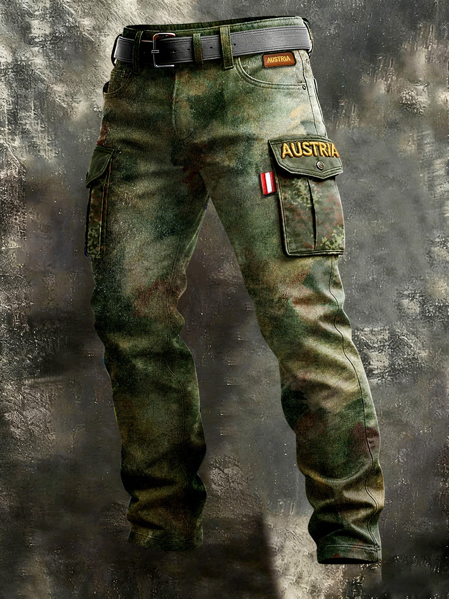 Vintage Camouflage-Arbeits hose mit österreichi scher Flagge für Herren