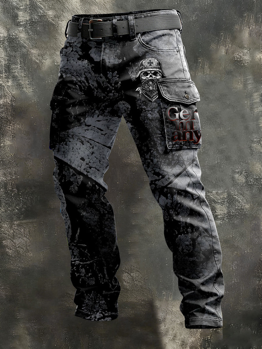 Herren Edgy Black Camo "Deutschland" Skull Patch Cargo Hosen