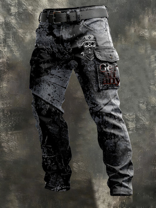 Herren Edgy Black Camo "Deutschland" Skull Patch Cargo Hosen