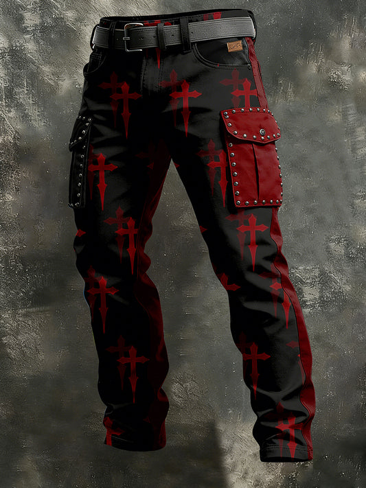 Herren Retro Urlaub Business Punk Cross Art Print Freizeit kleidung Hose