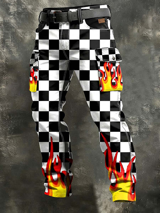 Herren Retro Flame Business Art Print Freizeit kleidung Hose