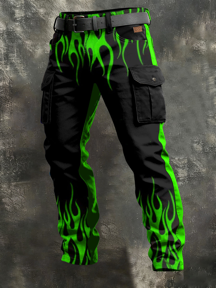 Herren Retro-Urlaub Business Flame Art Print Freizeit kleidung Hose