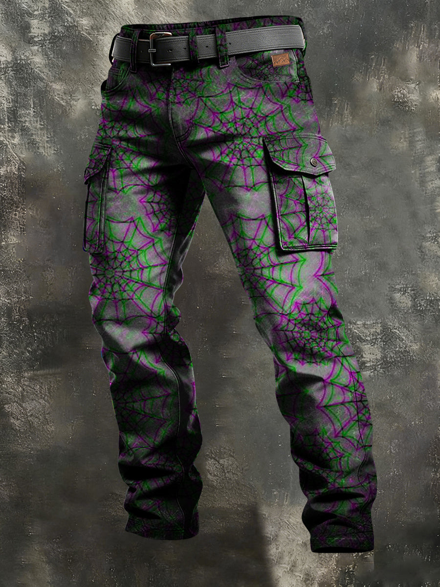 Herren Retro-Urlaubs geschäft Psychedelic Spider Web Kunstdruck Freizeit arbeits kleidung