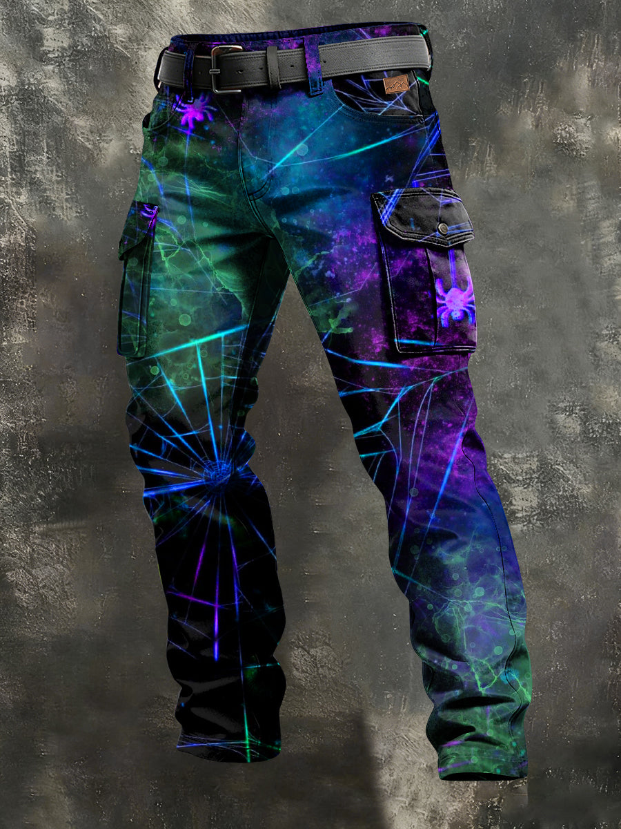 Herren Retro-Urlaub Business Spider Web Art Print Freizeit kleidung Hose