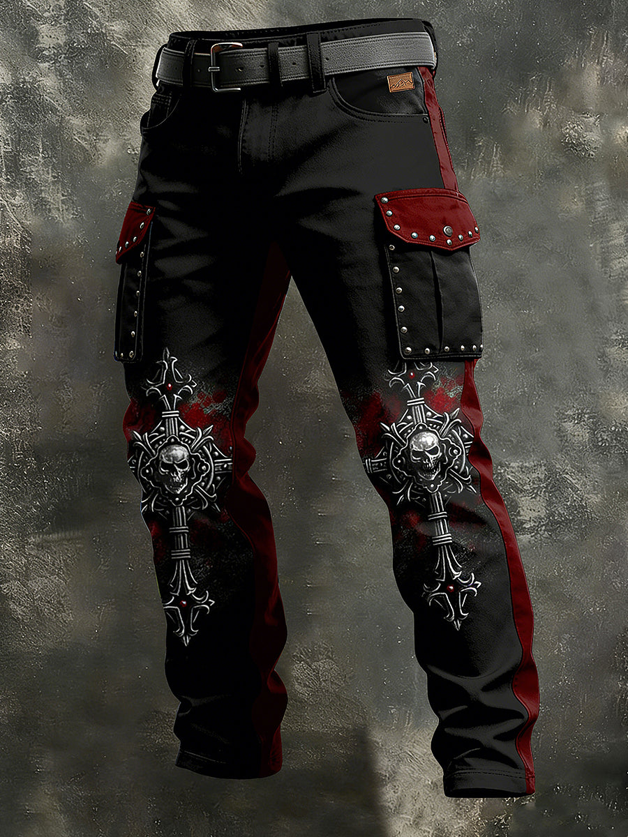 Herren Retro Urlaub Business Punk Cross Skull Kunstdruck Freizeit-Arbeits kleidung
