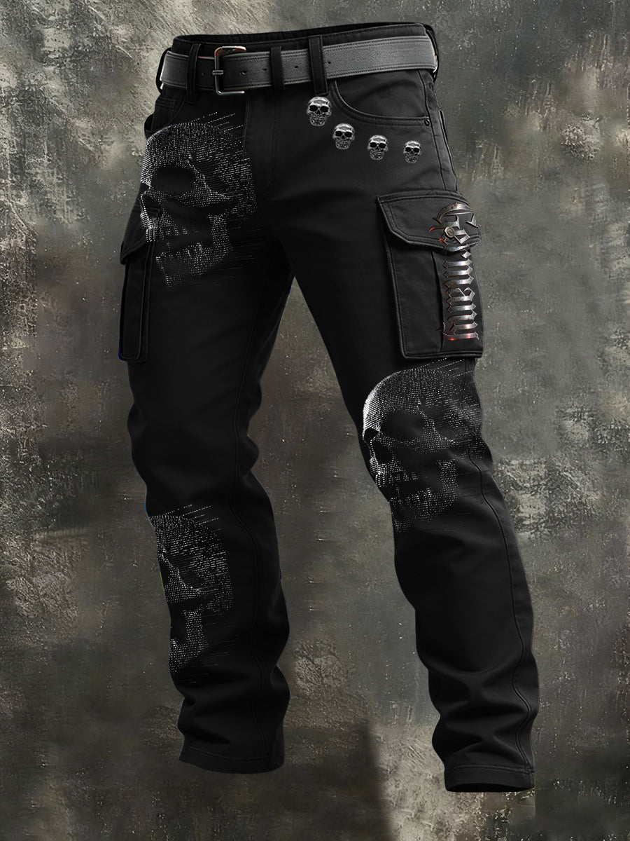 Herren Edgy Black Metal Skull beschlagene Cargo hosen "Deutschland"