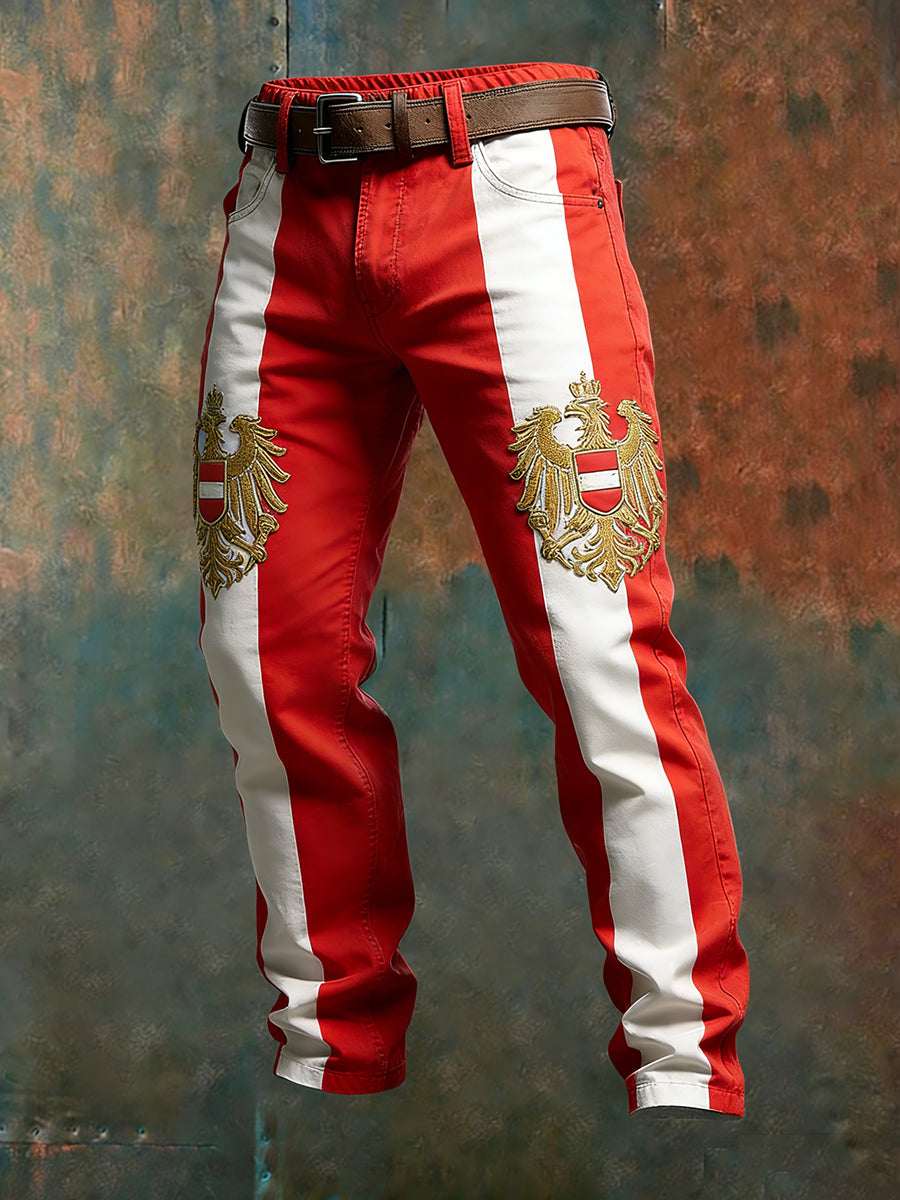 Herren Vintage Österreich ische Flagge Kunstdruck Business Casual Arbeits hosen