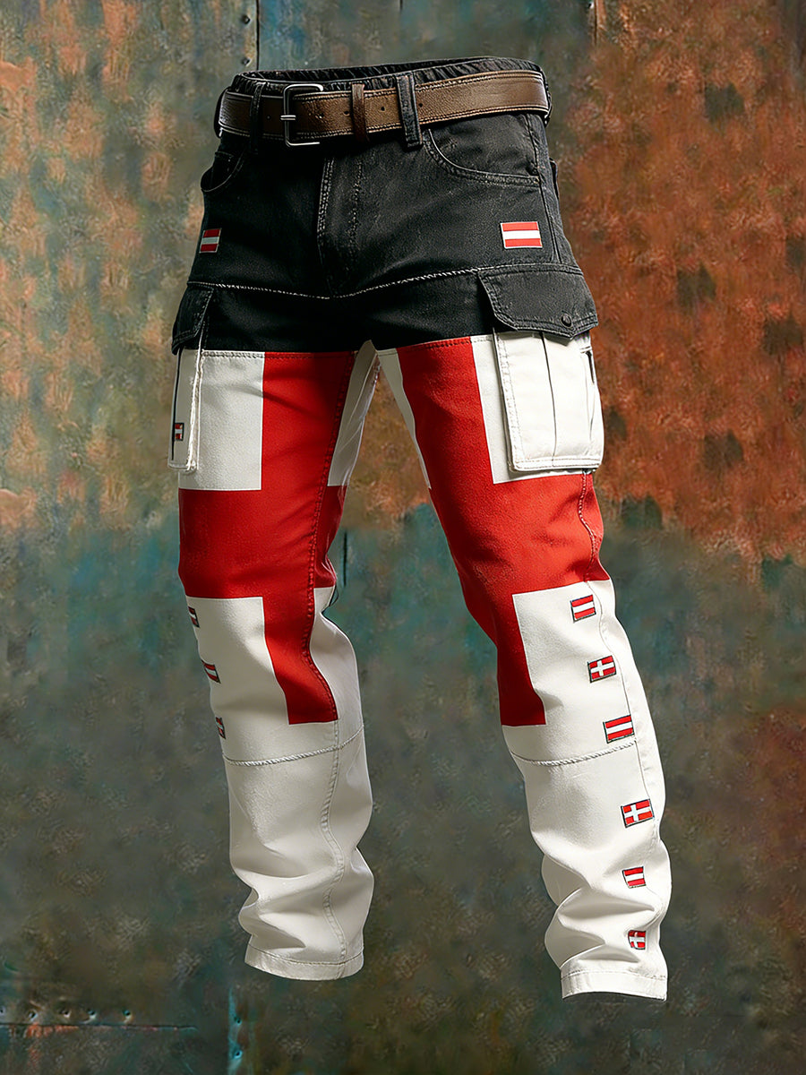 Herren Vintage Österreich ische Flagge Kunstdruck Business Casual Arbeits hosen