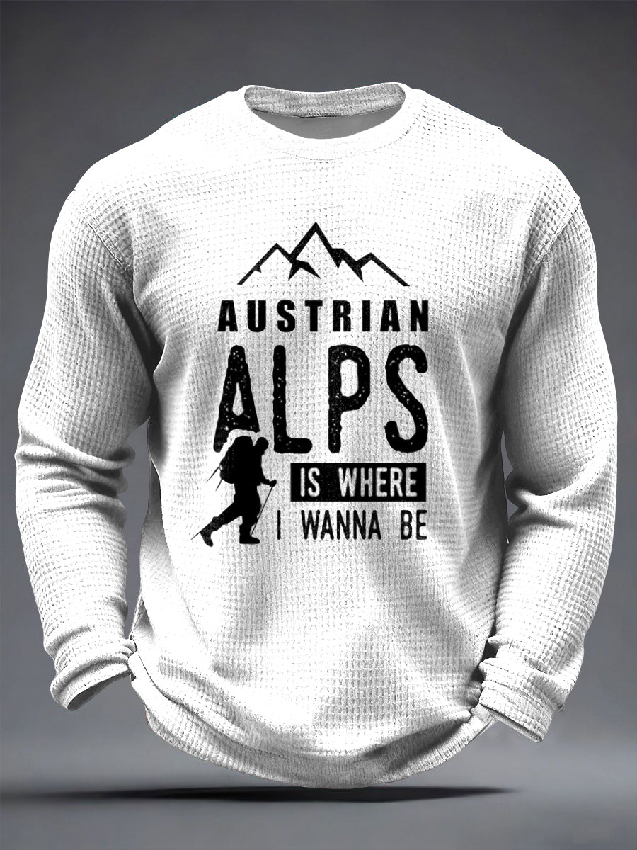 Retro österreich ische Alpen Outdoor Lässiges Waffel gewebe T-Shirt