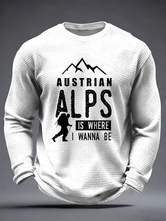Retro österreich ische Alpen Outdoor Lässiges Waffel gewebe T-Shirt