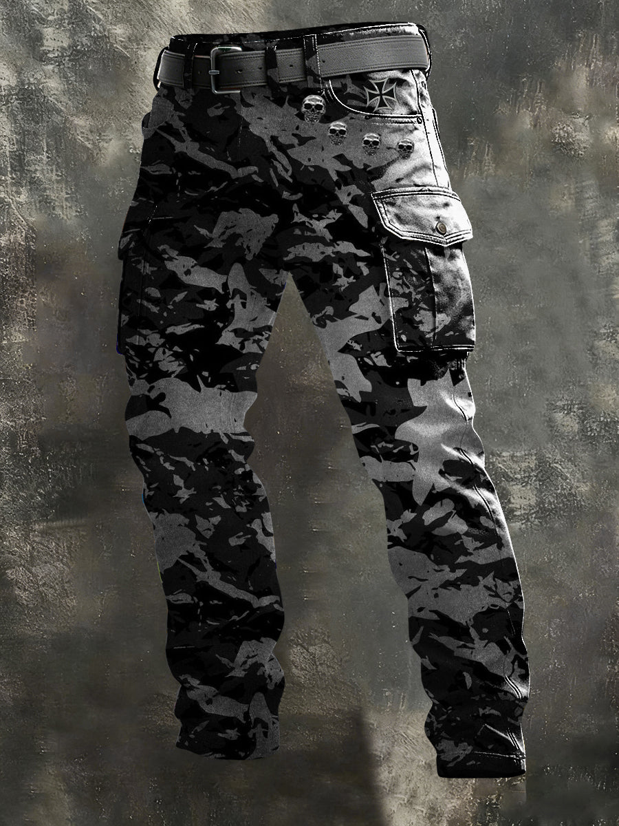 Herren Dark Camo Totenkopf & Deutsche Kreuz Cargo hosen